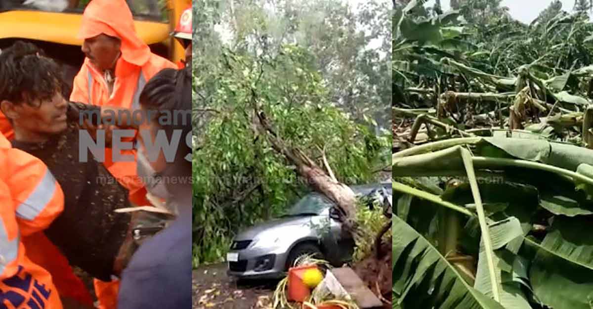 Heavy rain and wind in Ernakulam; Trains disrupted, vehicles damaged
